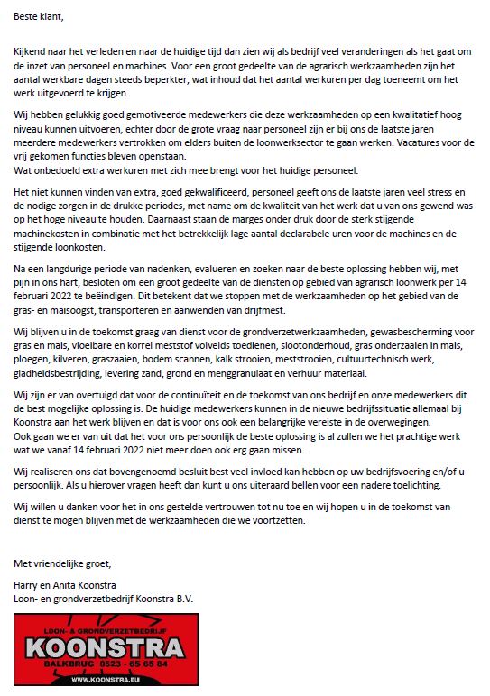 Koonstra wij blijven u van dienst