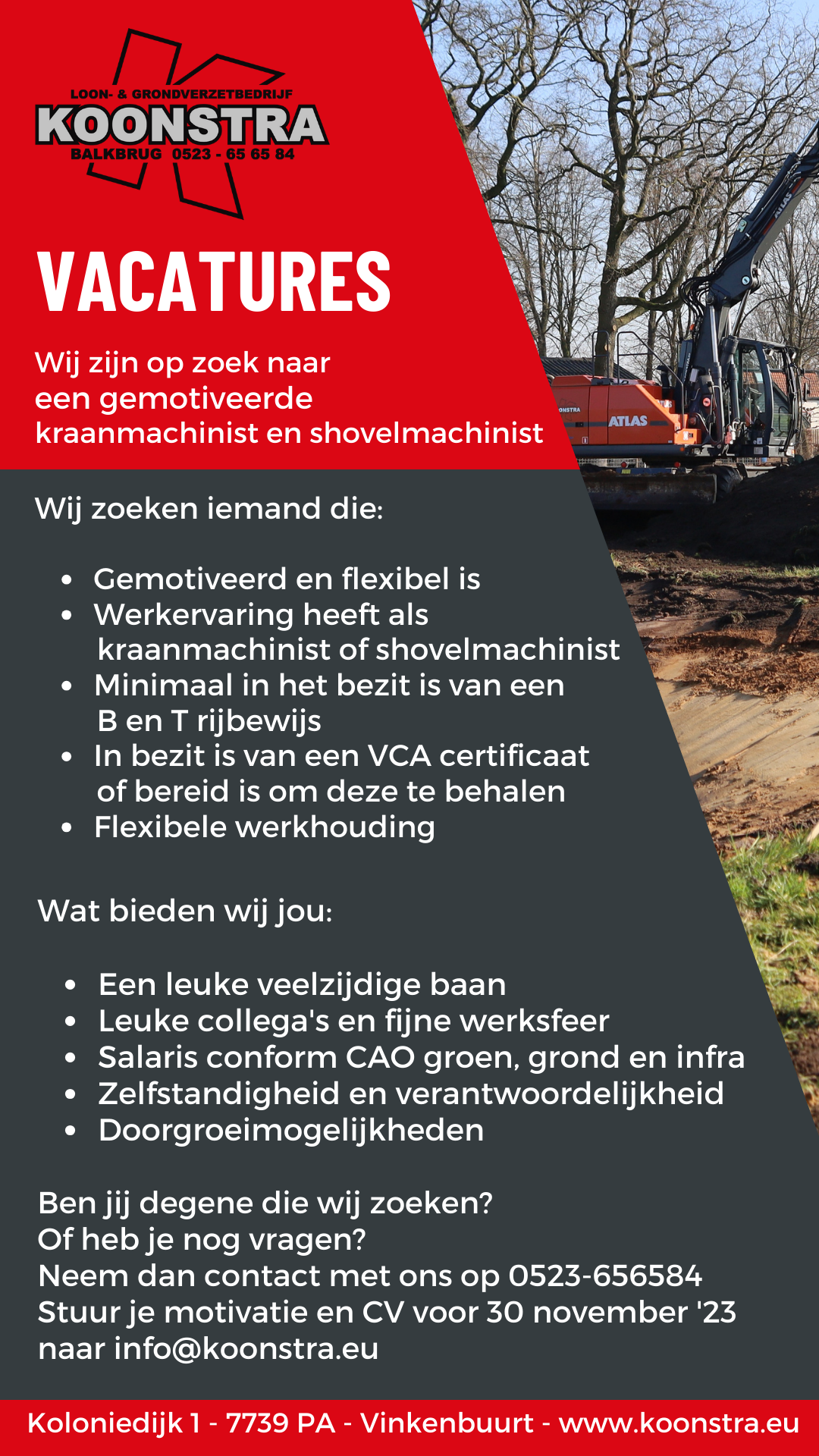 Vacature kraanmachinist en shovelmachinist